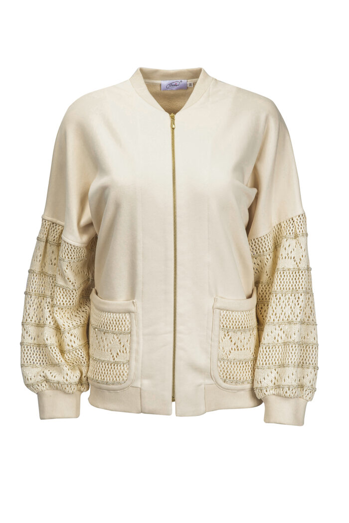 Bawełniana bluza rozpinana z ażurowymi rękawami od polskiego producenta Jumitex