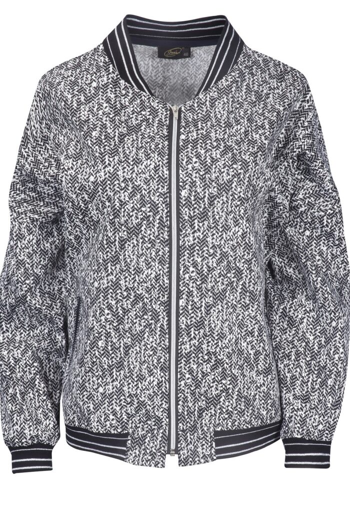 Damska bawełniana bluza bomberka rozpinana na zamek w elegancki czarno-biały wzór od Jumitex.